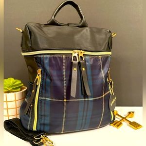 SHEIN Black and Gold Tartan Plaid Backpack - NWOT